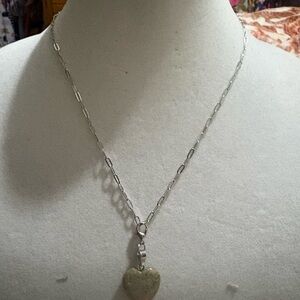 Stainless steel 18 inch Chain Necklace with Gold Heart stone Pendant